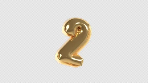 3d Golden Balloon Number 2 Floating Loop 4k Alpha Transparent Stock Footage 344733123