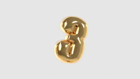 3d Golden Balloon Number 3 Floating Loop 4k Alpha Transparent Stock Footage 344735850