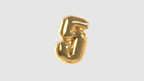 3d Golden Balloon Number 5 Floating Loop 4k Alpha Transparent Stock Footage 344735626