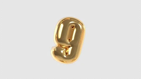 3d Golden Balloon Number 9 Floating Loop 4k Alpha Transparent Stock Footage 344739683