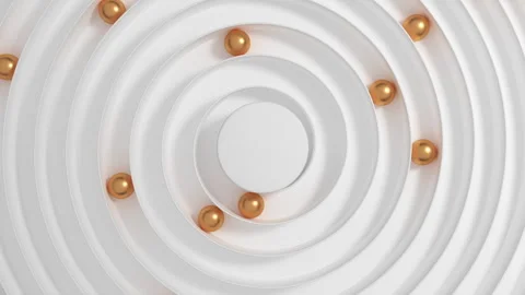 3D golden balls rolling along a white spiral or helix path viewed from top Stock-Footage 250051927