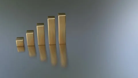 3D golden bar chart animation, business growth concept on glossy floor Stock Footage 318072630