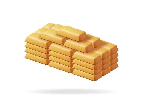 3D Golden Bars Stack Isolated on White. Stock Illustration