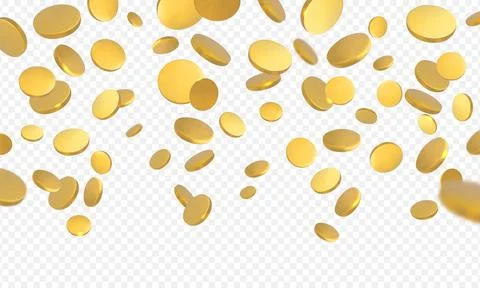 3D golden coins falling down, vector currency cent, money cash explosion Stock Illustration
