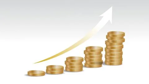 3D Golden coins stack graph Ilustración de archivo