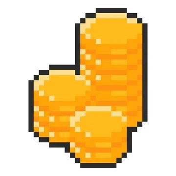 3D golden coins stack pixel art, vector retro 8 bit currency cent money cash Stock Illustration