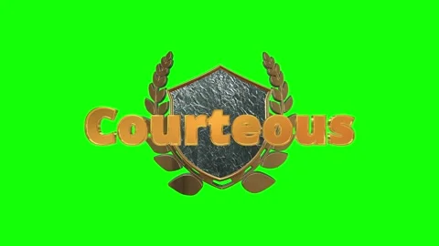 3d golden courteous text with silver shield and laurel wreath isolated on green Stock Footage 347342156