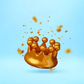 3D Golden crown with falling confetti Stock Illustration