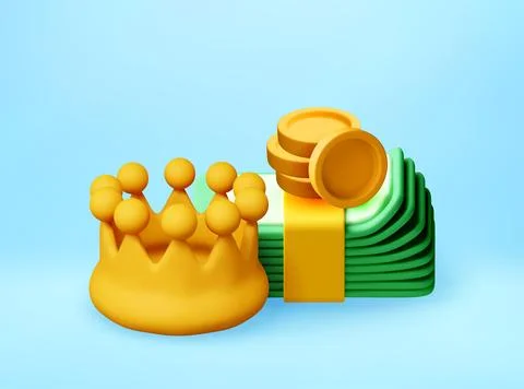 3d Golden crown with stack of money and coins 库存插图