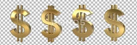 3D golden dollar sign set on transparent background PSD Template