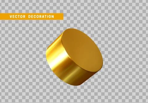 3d Golden Geometric Shapes Objects round steel, bar, metal round timber. Real Illustrazione stock