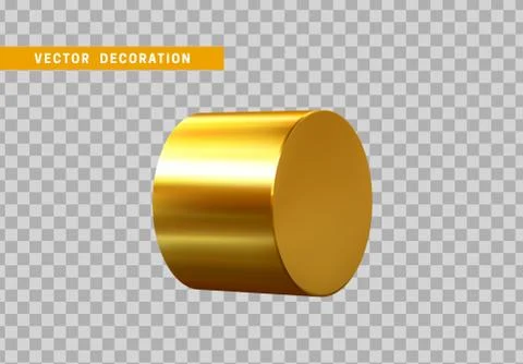3d Golden Geometric Shapes Objects round steel, bar, metal round timber. Real Stock Illustration