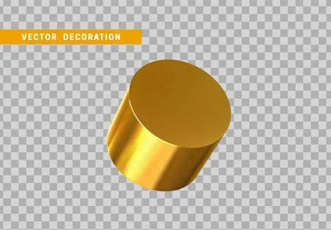 3d Golden Geometric Shapes Objects round steel, bar, metal round timber. Real Stock Illustration