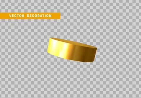 3d Golden Geometric Shapes Objects round steel, bar, metal round timber. Real Illustrazione stock
