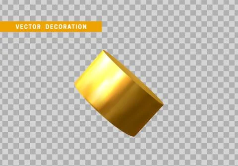 3d Golden Geometric Shapes Objects round steel, bar, metal round timber. Real Stock Illustration
