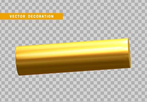 3d Golden Geometric Shapes Objects round steel, bar, metal round timber. Real Stock Illustration