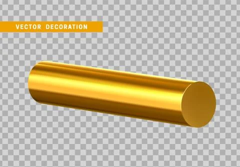 3d Golden Geometric Shapes Objects round steel, bar, metal round timber. Real Stock Illustration