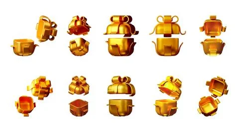 3D Golden gift box with different views Stock Illustration