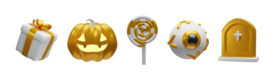 3D golden Halloween set Stock Illustration