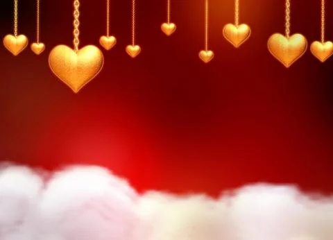 3d golden hearts over clouds Stock Illustration