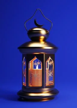 3d golden lantern for vertical Ramadan background, 3d render illustration. Stock Illustration