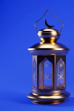 3d golden lantern for vertical Ramadan background, 3d render illustration. Illustrazione stock