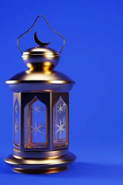 3d golden lantern for vertical Ramadan background, 3d render illustration. Stock Illustration