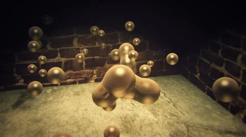 3D golden liquid droplets joining and separating in an urban alley Stock Footage 65068380