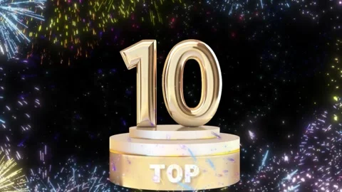 3D Golden Number 10 on Top Podium with Celebration Fireworks Loop Видео 336662953