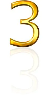 3d golden number 3 with reflection Stock Illustration