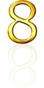 3d golden number 8 with reflection Stock Illustration