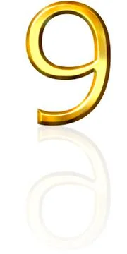 3d golden number 9 with reflection Stock Illustration