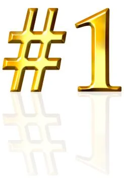 3D Golden Number One with Reflection Stock Illustration