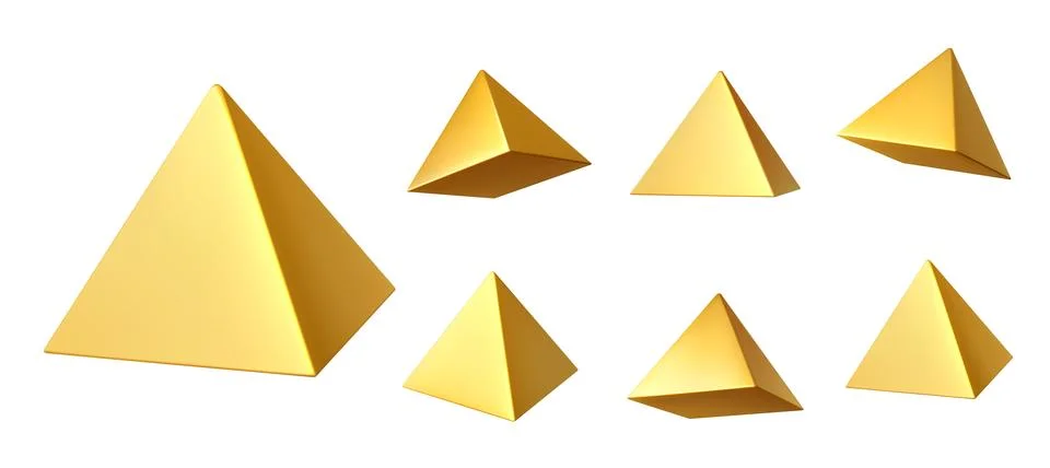 3d golden pyramids vector different angle views Illustrazione stock