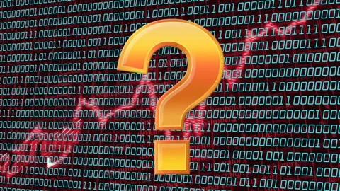 3D golden question mark zooming center over data grid with pulsing red wave, Video stock 333336409