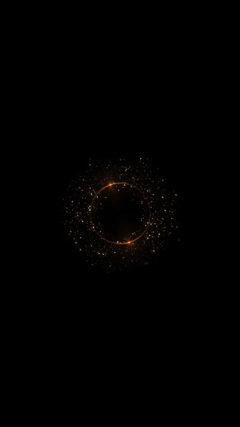 3D Golden Ring of Particles Black Background. circle frame sparkles and flares Stock Footage 333953661