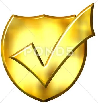 3D Golden Ticked Shield Stock Illustration