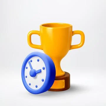 3D Golden trophy cup with clock beside イラスト素材