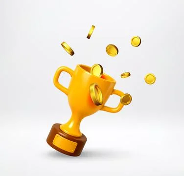 3D Golden trophy cup overflowing with falling coin Stock Illustration