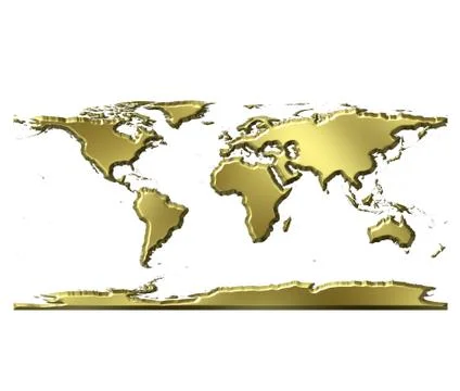 3D Golden World Map Stock Illustration