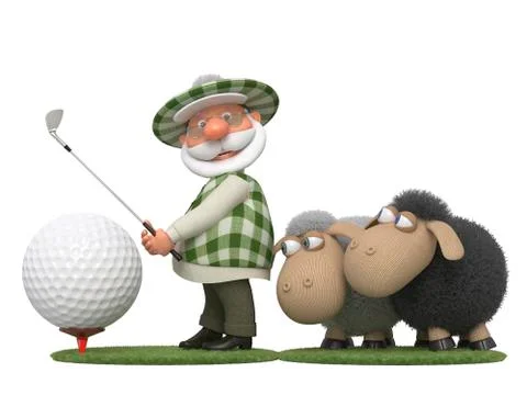The 3d golfer with lambs Stock Illustration