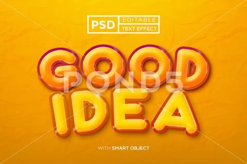 3D Good Idea Editable Text Effect PSD Cute Warm Orange Yellow Bubble Game Font PSD Template