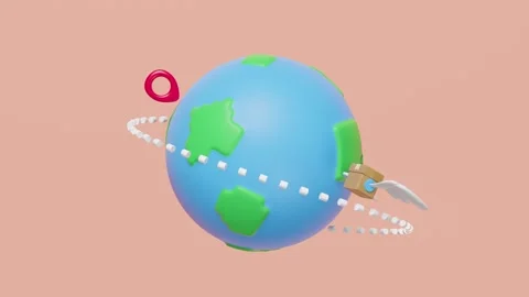 3d goods cardboard box with wing, rotating globe, pin isolated on orange ba.. Stock Footage 266094337