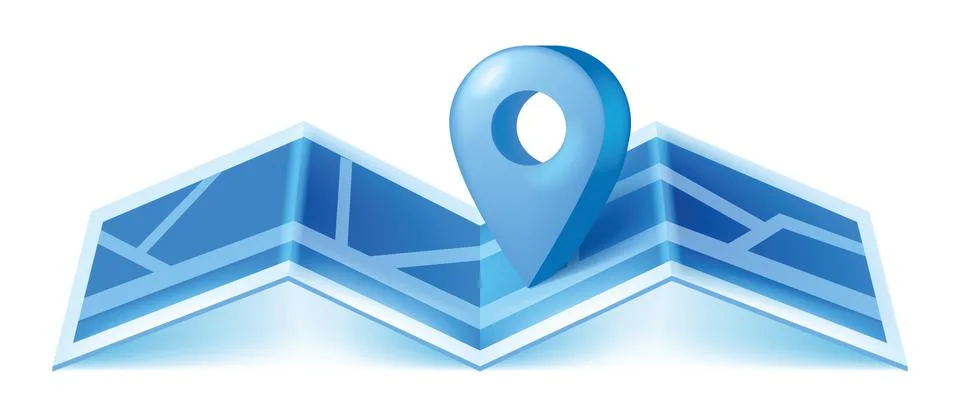 3D GPS locator pin, vector navigate location sign, paper city map イラスト素材