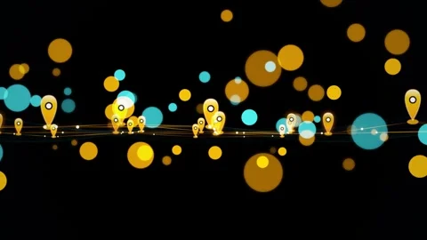 3D GPS Map Location Pins and Network Grid Data Loop Stock Footage 345248987