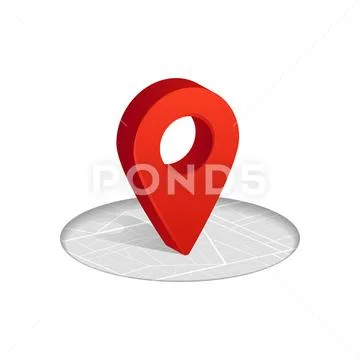 3D Gps red color icon dropping on street map in white background. Stock Illustration