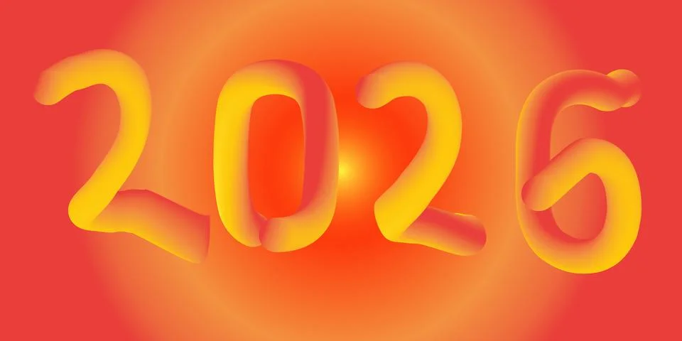 3D Gradient 2026 Typography with Bright Orange and Yellow Glow Background 스톡 일러스트