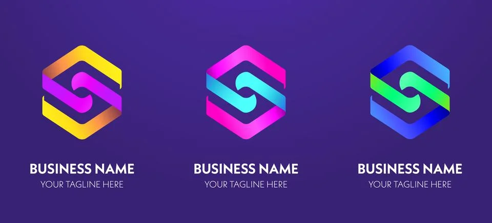 3D Gradient Logo Set in Hexagonal Style Stock Illustration