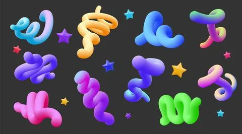 3D gradient shapes. Abstract color fluid stroke. Cool liquid blend brush or flow Stock Illustration