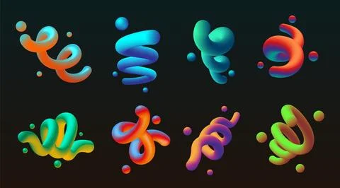 3d gradient shapes. Abstract liquid line lines, curve fluid swirl or dynamic Stock Illustration
